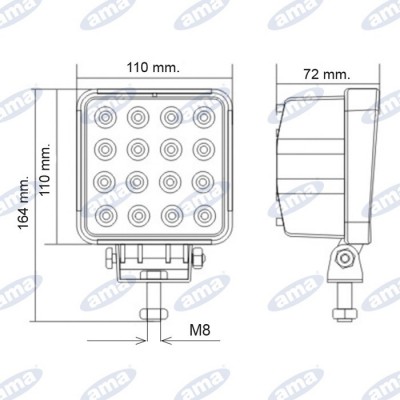 FARO DA LAVORO A LED 110x110MM 10-30V 48W 3200LM