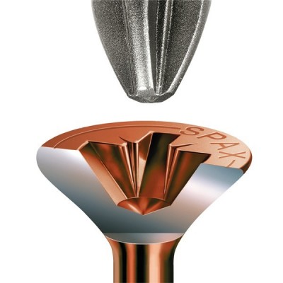 SPAX  4x50  500 PZ .Vite universale, Filettatura totale, Testa svasata, Intaglio a croce Z, 4CUT, Bronzata